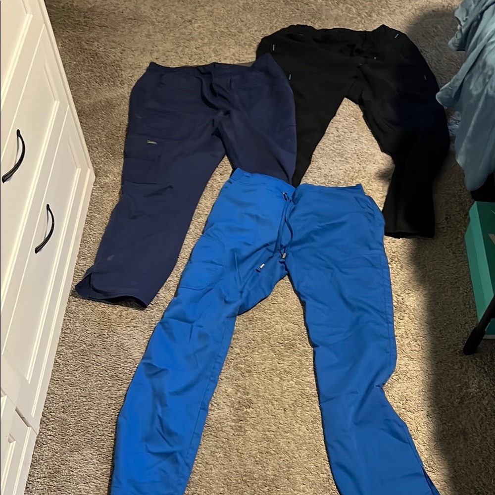 Set of Three Scrub Pants - Black, Navy, and Blue